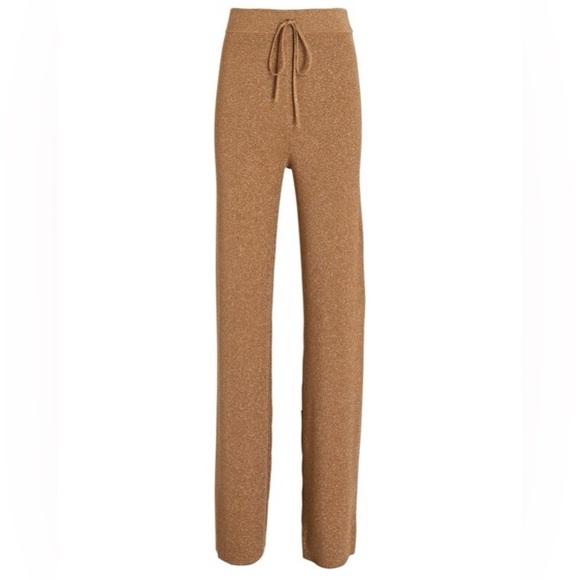 ALC Quentin Pull-On Ribbed Knit Wide-Leg Pant Brown Gold Metallic Medium - Picture 10 of 10